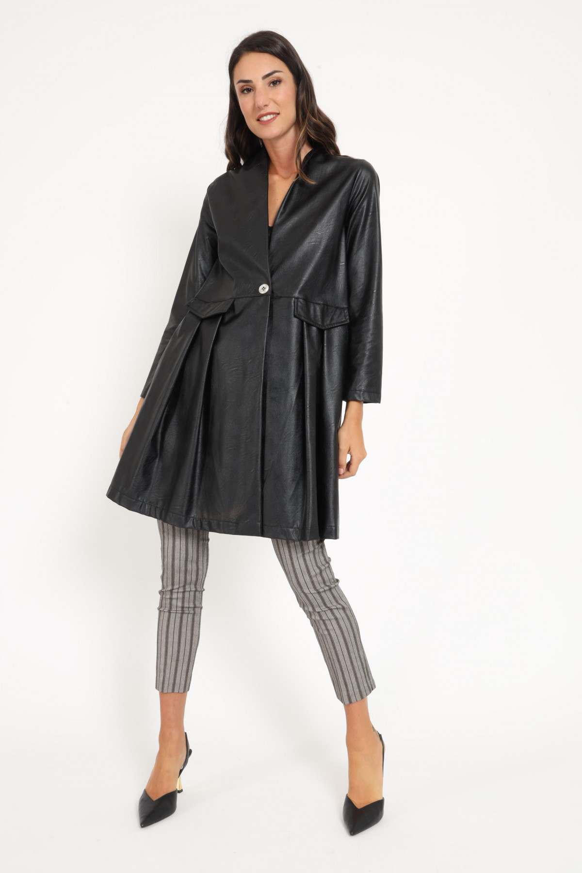 Faux Leather Trench Coat Without Revers