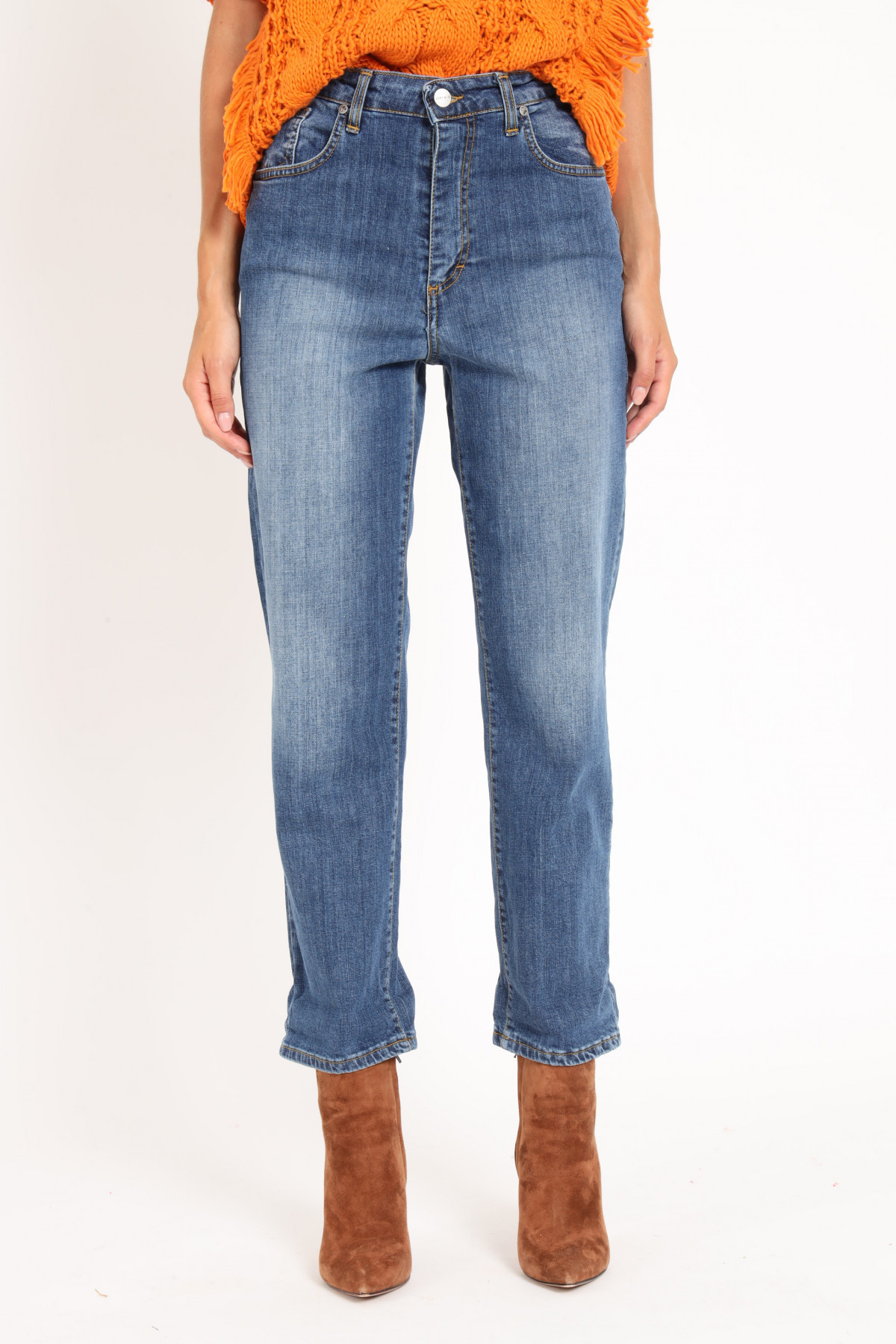 5 Pockets High Waist Relaxed Fit Jeans