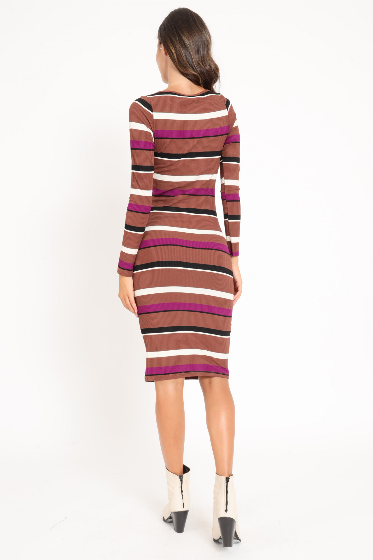 Multicolor Stripe Ribbed Knit Dress