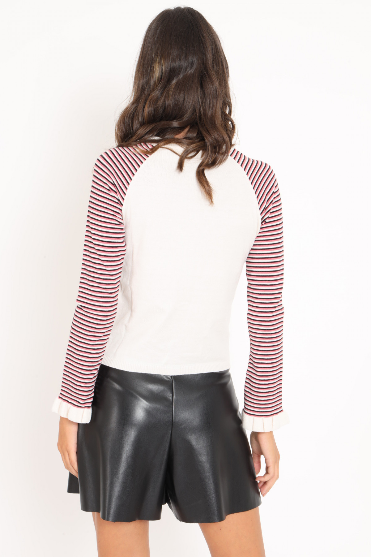 Striped Cardigan with Rouches