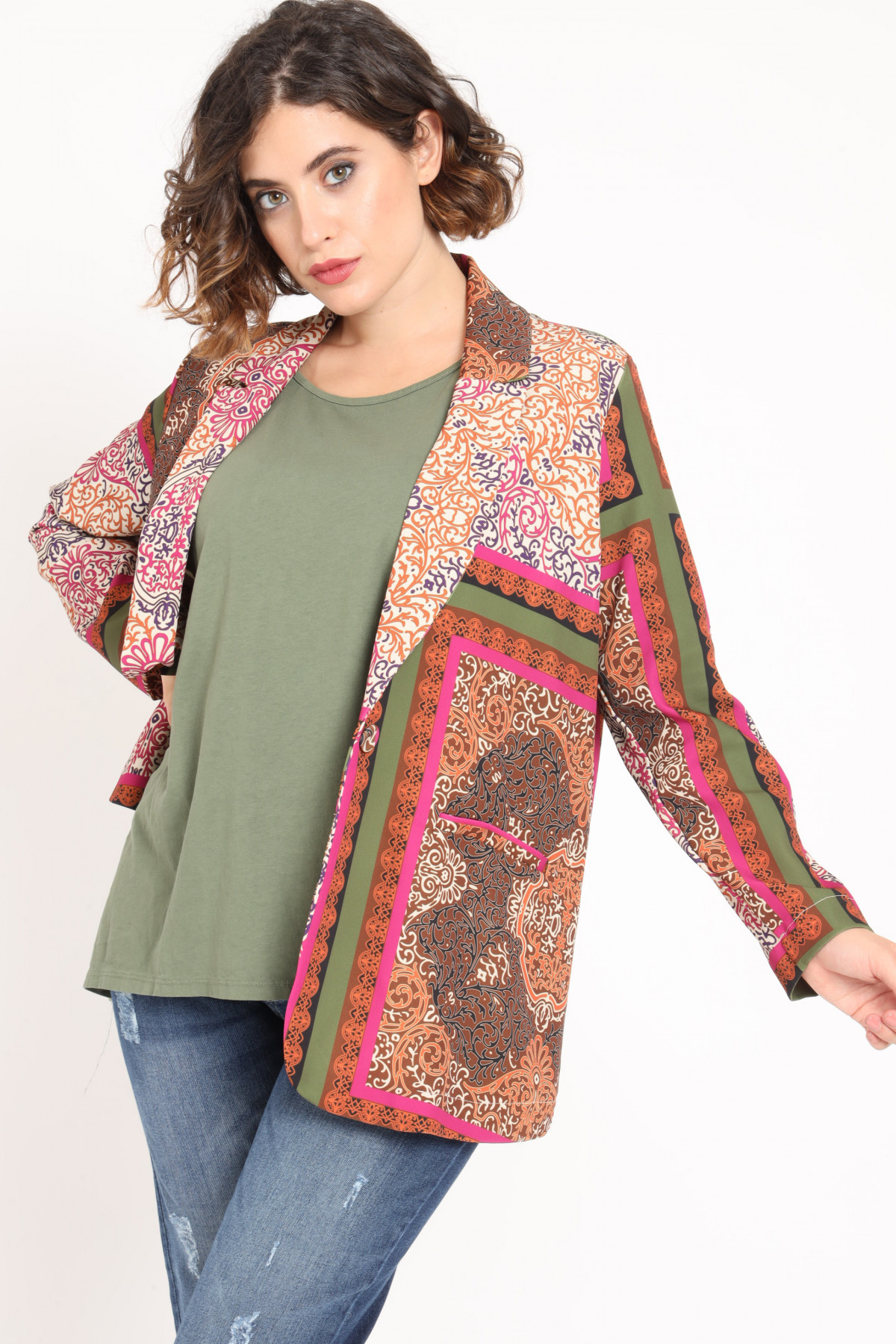 Jacket with Shawl Lapel in Indian Fantasy Print