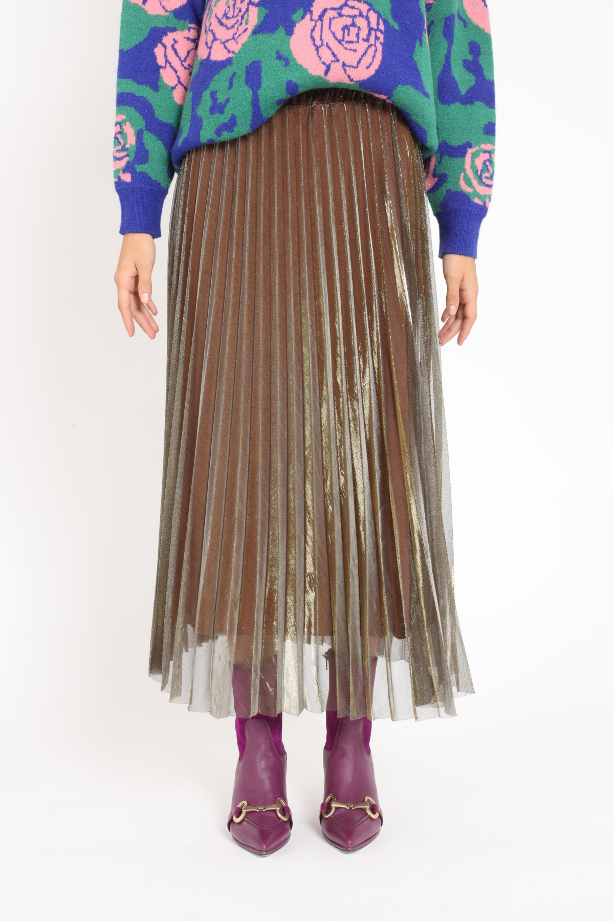 Pleated skirt in laminated tulle