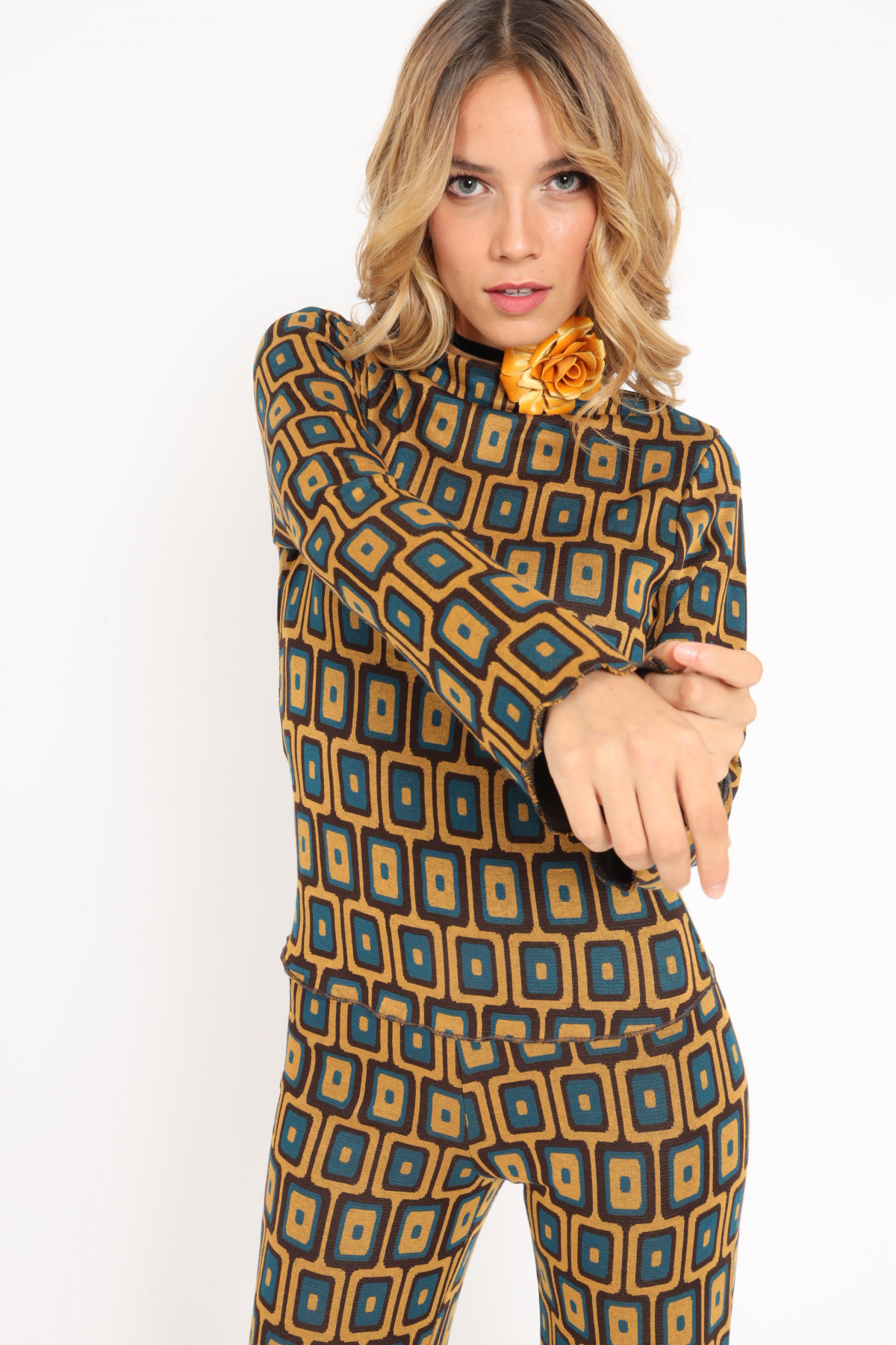 Jacquard Boat Neck Sweater in Optical Fantasy