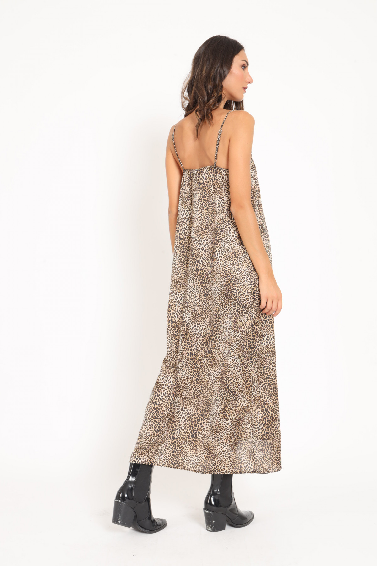 Animal Print Satin Effect Dress with Lace Detail