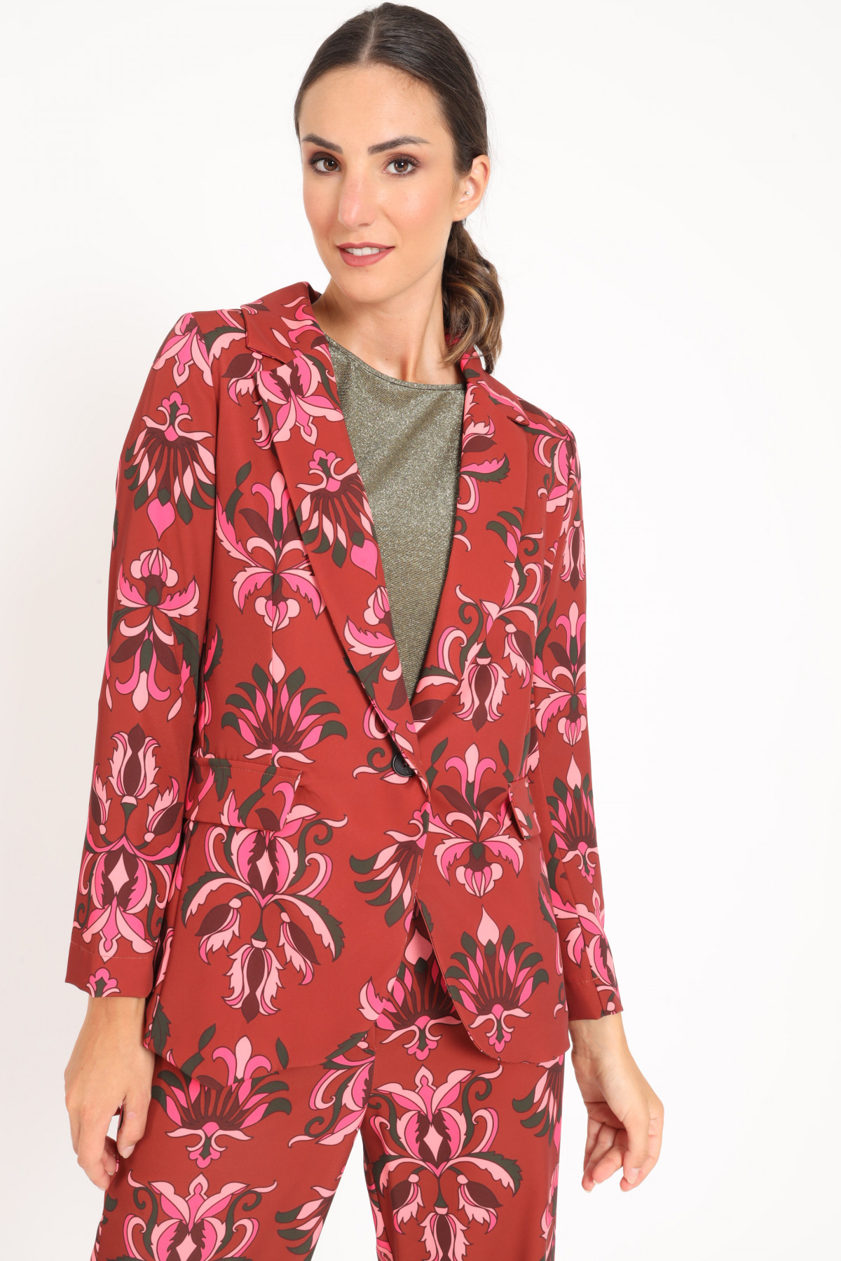 Jacket with Classic Revers in Floral Fantasy Print