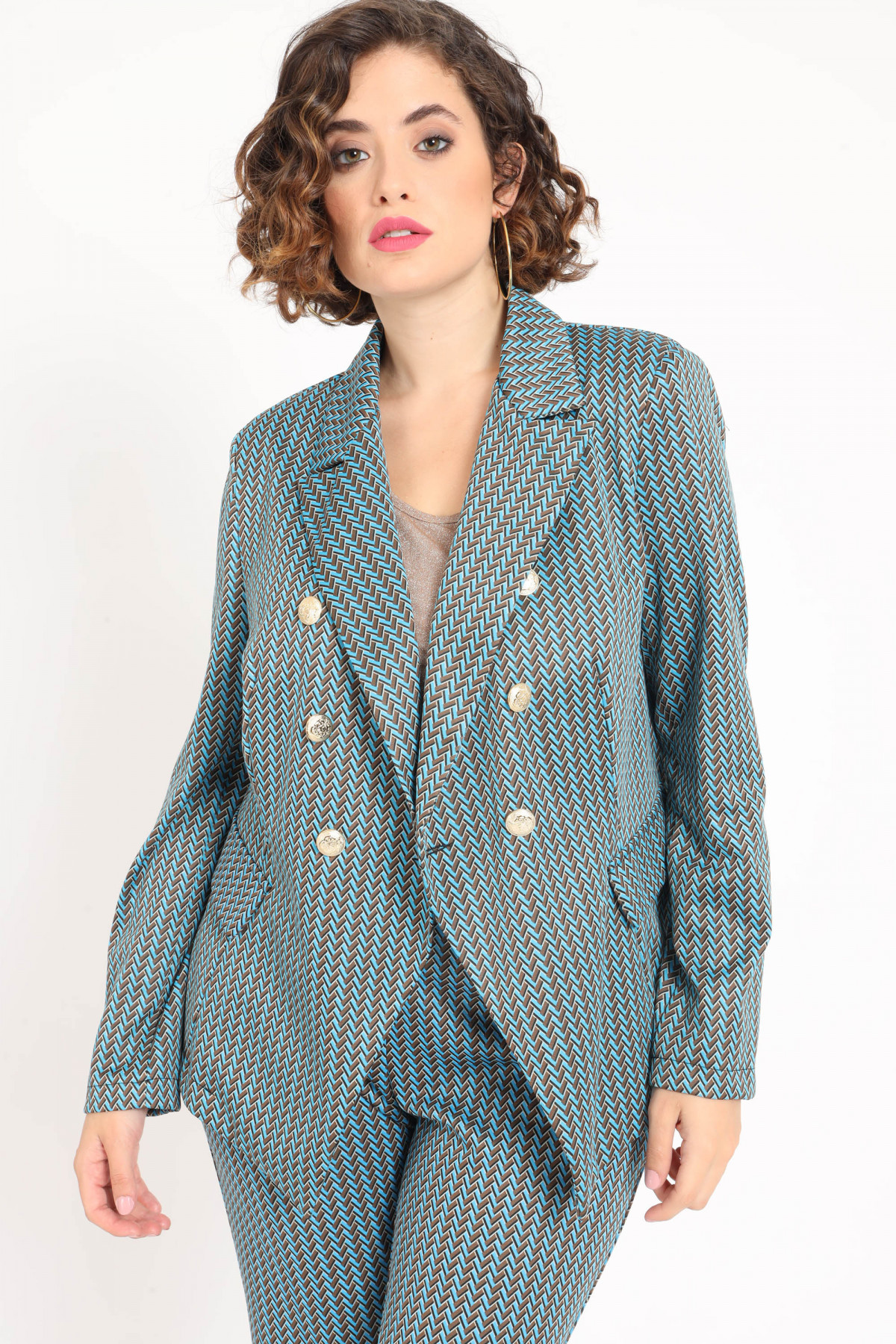 Double-Breasted Jacket in Optical Fantasy Print