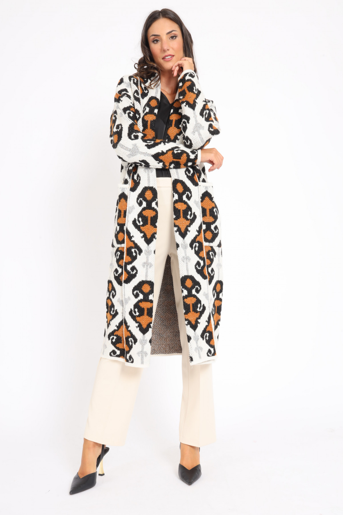 Jacquard Duster Coat in Lily Pattern