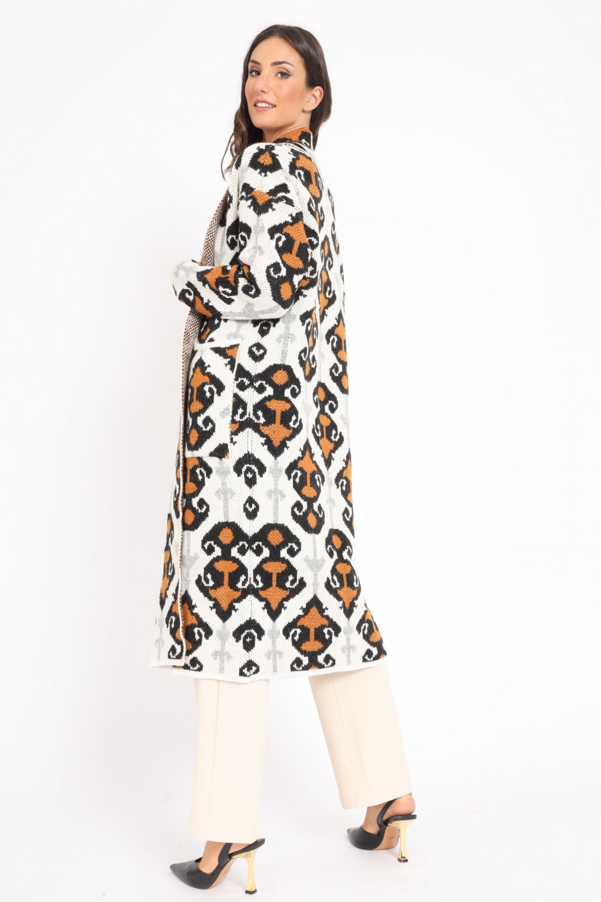 Jacquard Duster Coat in Lily Pattern