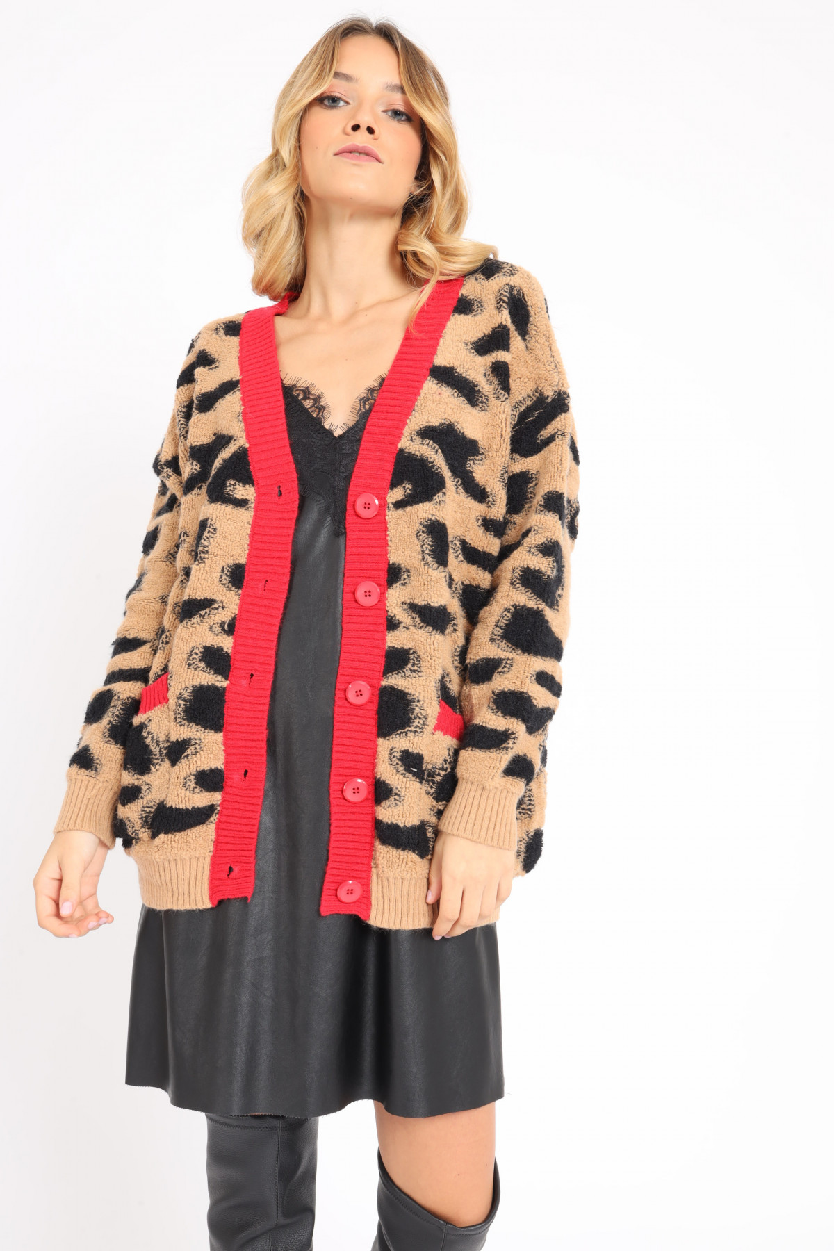 Langer Cardigan im Animalier-Muster