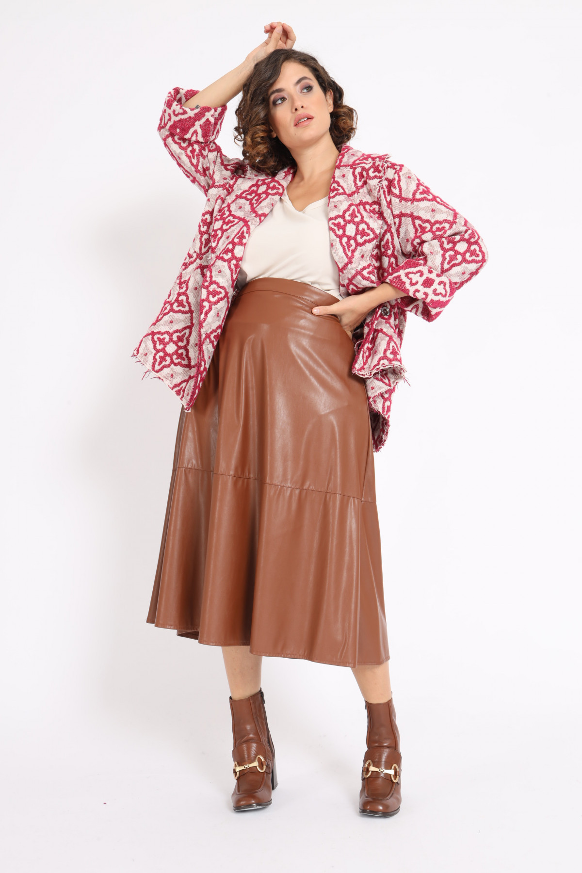 Long Skirt in Eco Leather with Flounce