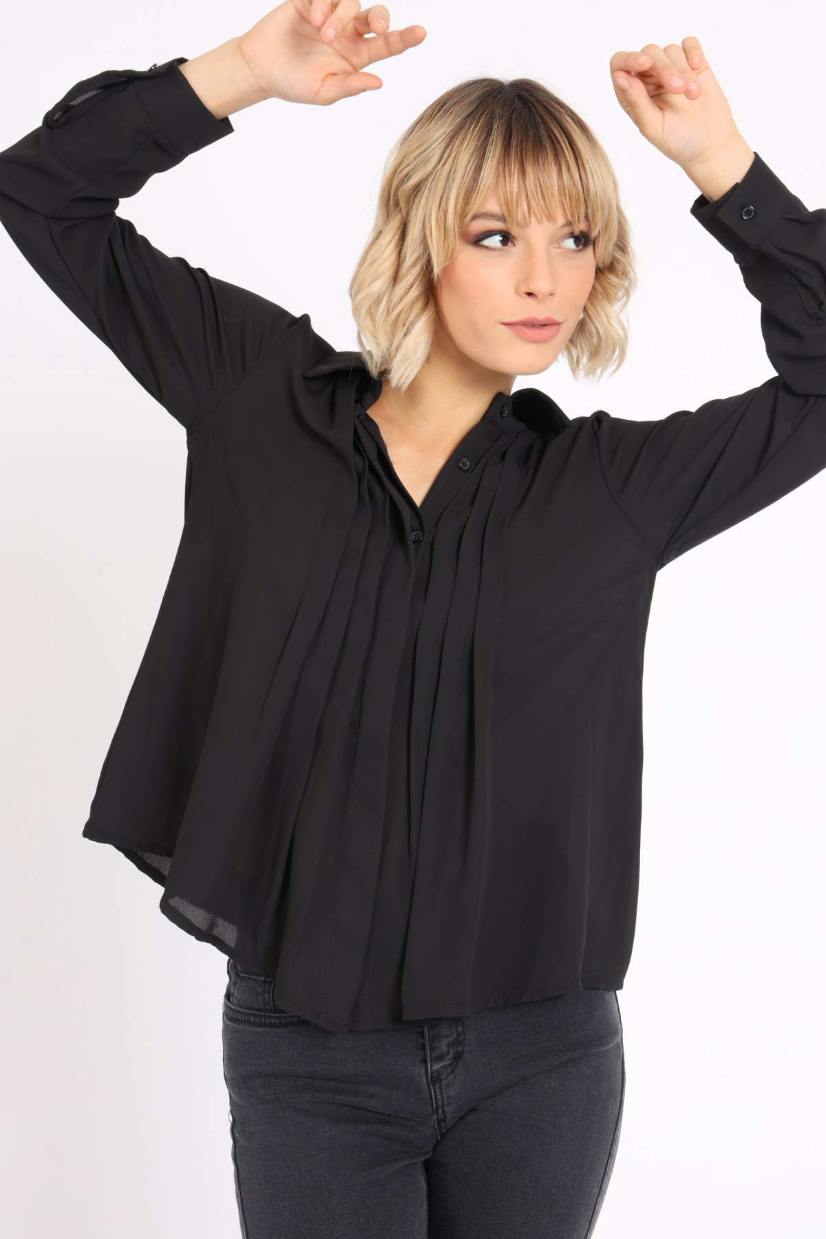 Long Sleeve Shirt with Plissé