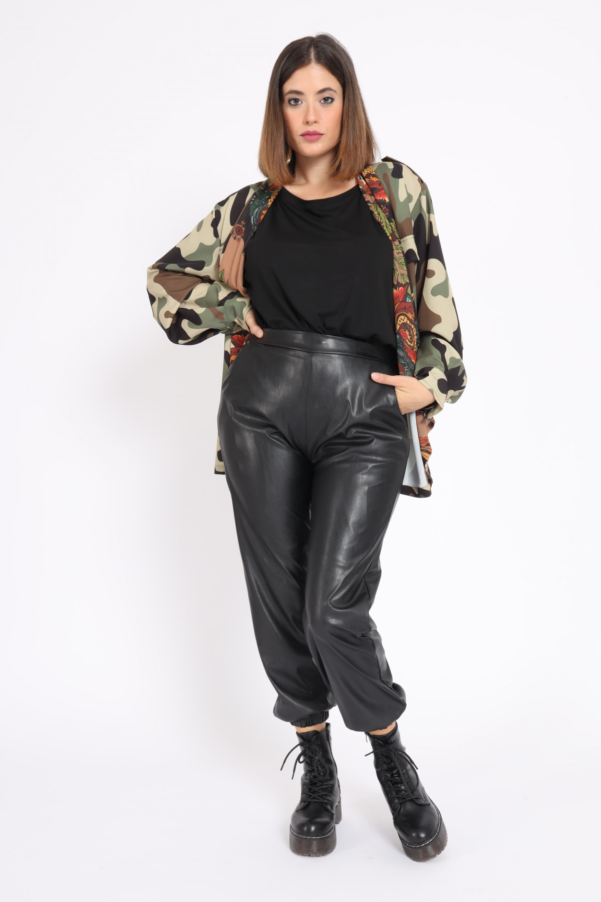 Jogger Style Faux Leather Trousers