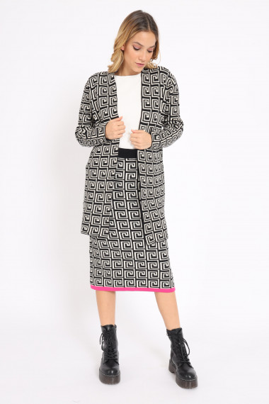 Long Cardigan in Optical Labyrinth Pattern