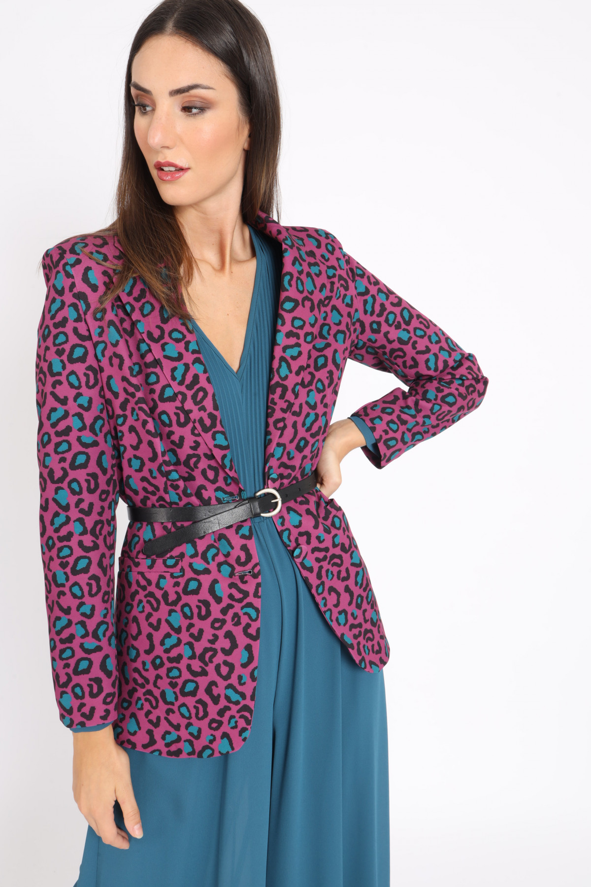 Jacket with Classic Revers in Animalier Print