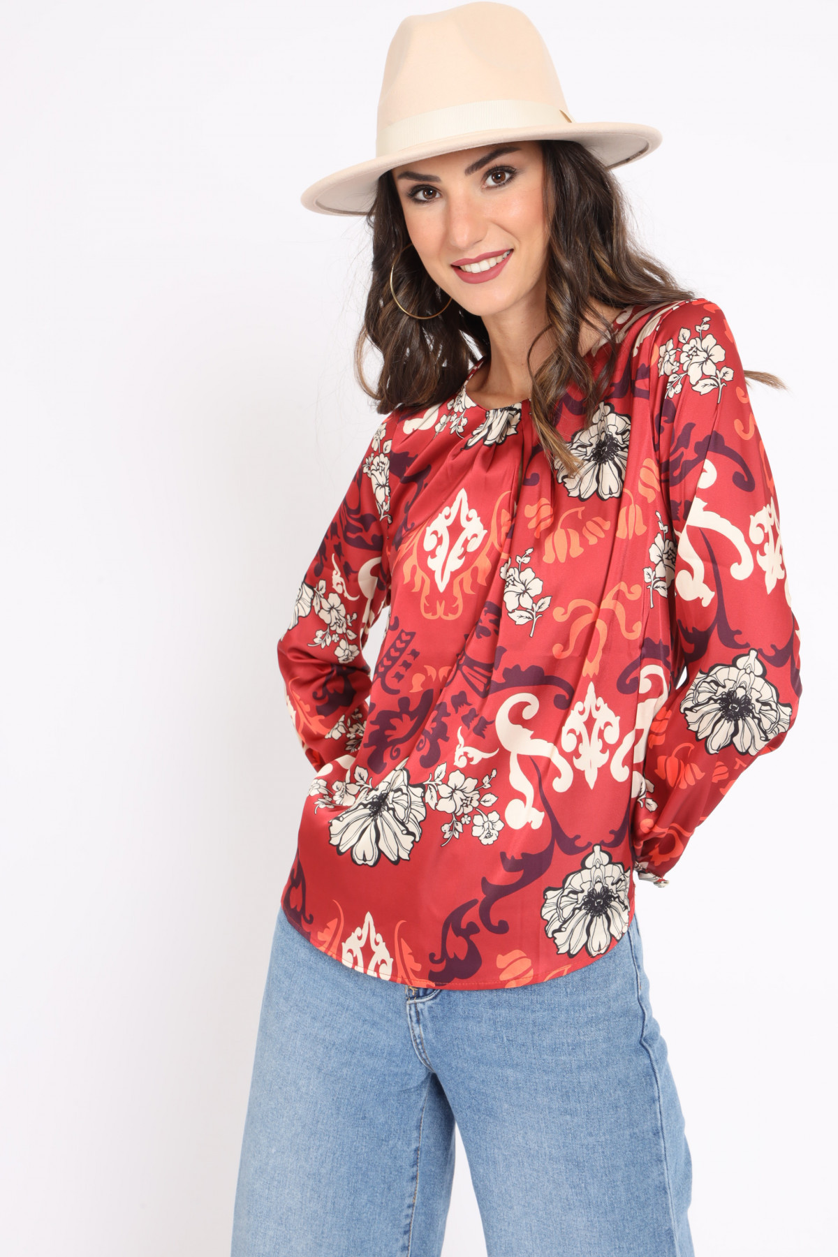 Satin Effect Blouse in Floral Fantasy Print