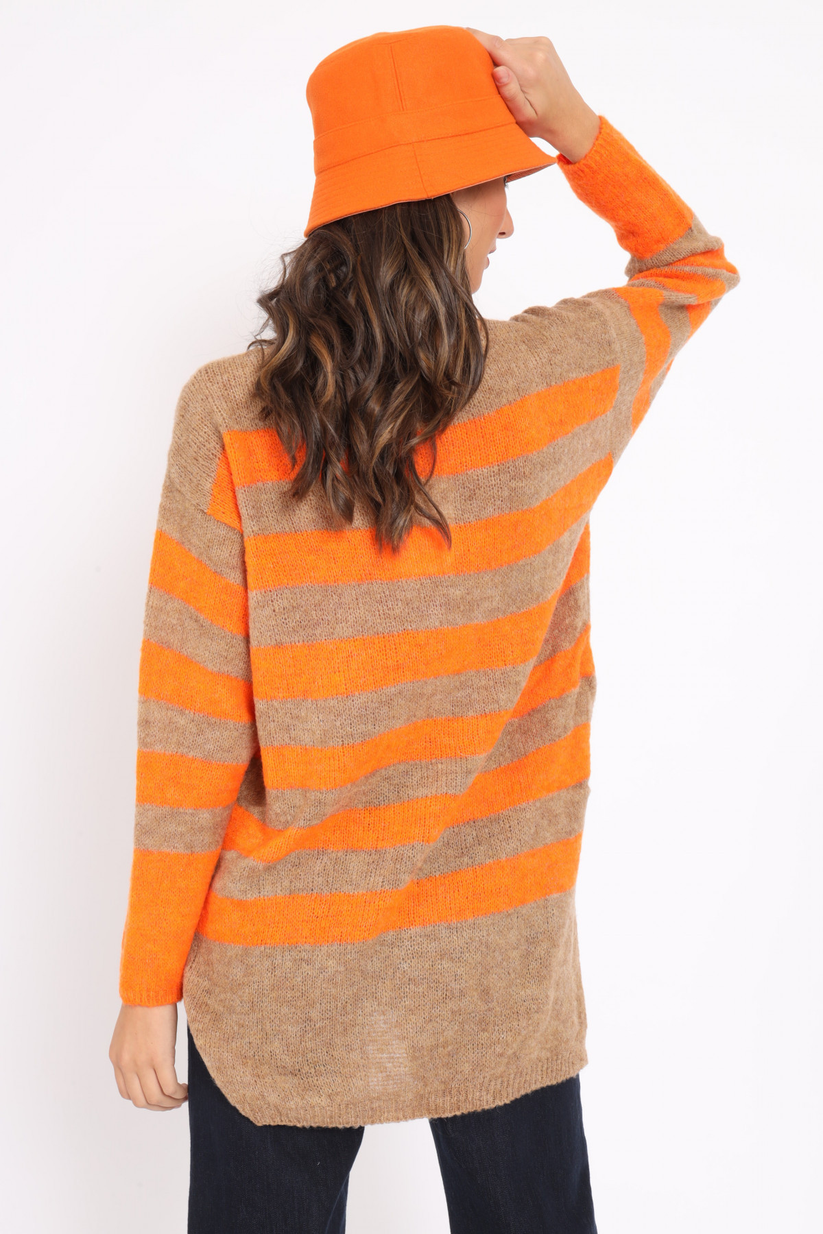 Striped Patterned Boat Neck Pullover