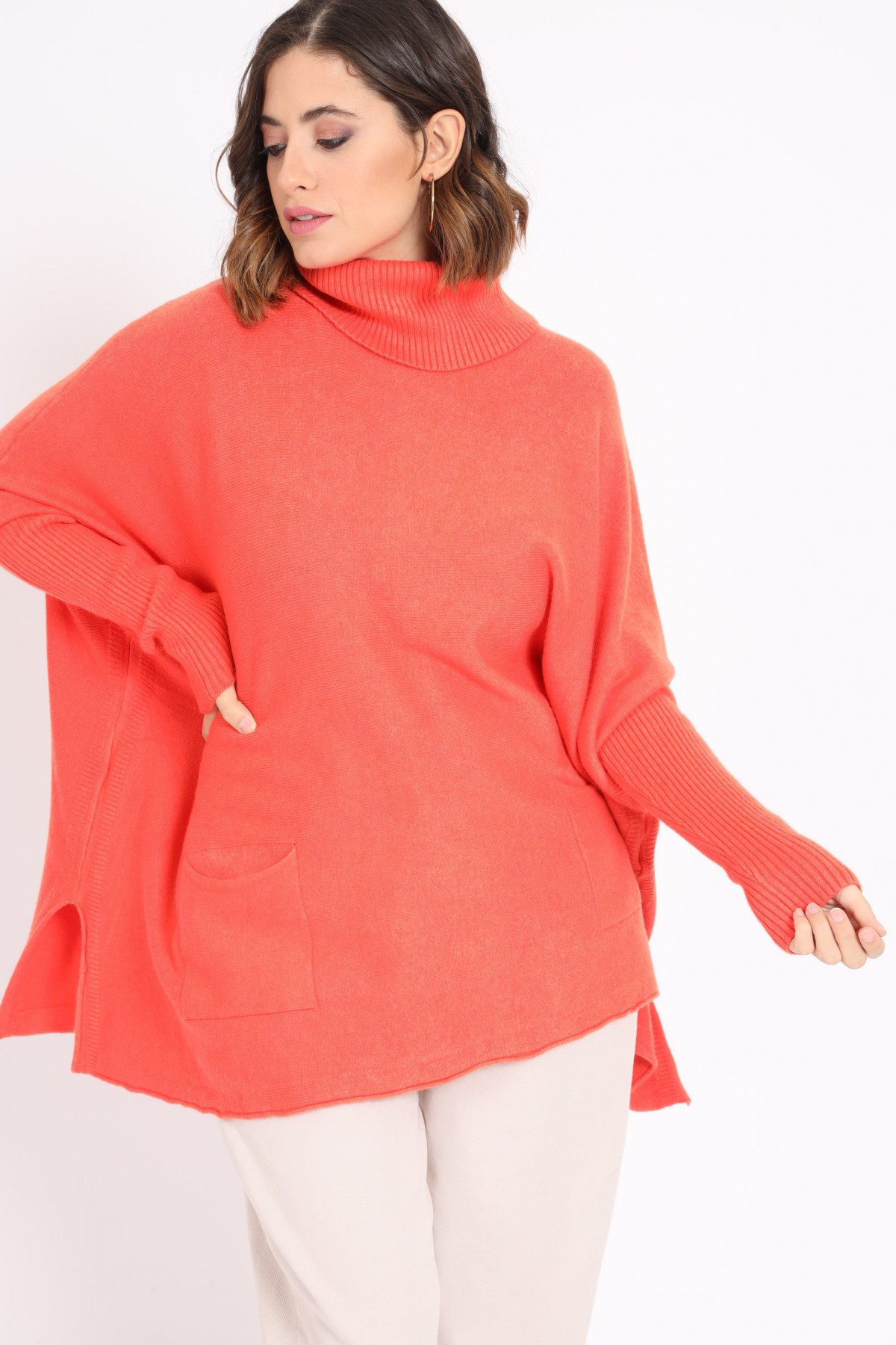 Poncho Pullover with Volcano Collar