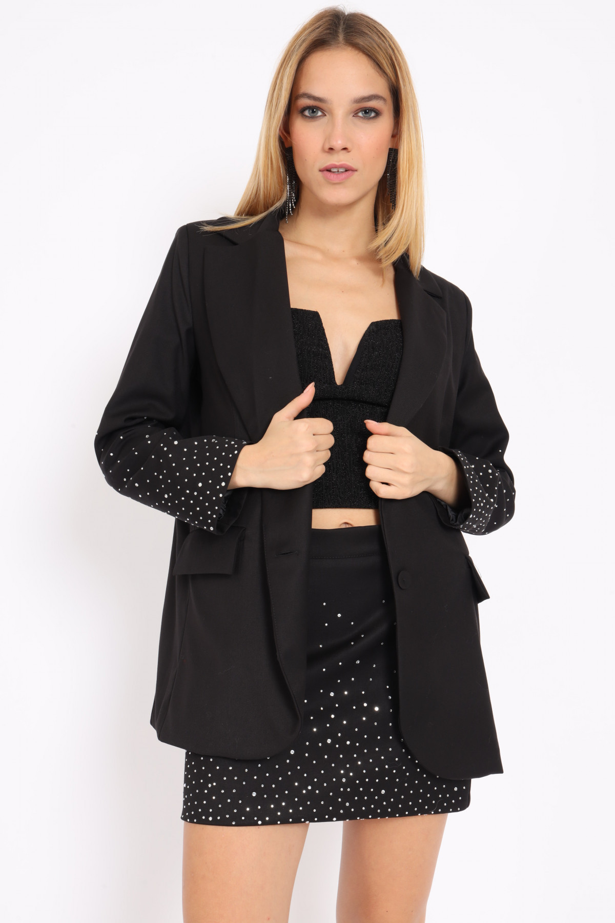 Classic Revers Jacket With Strass Application