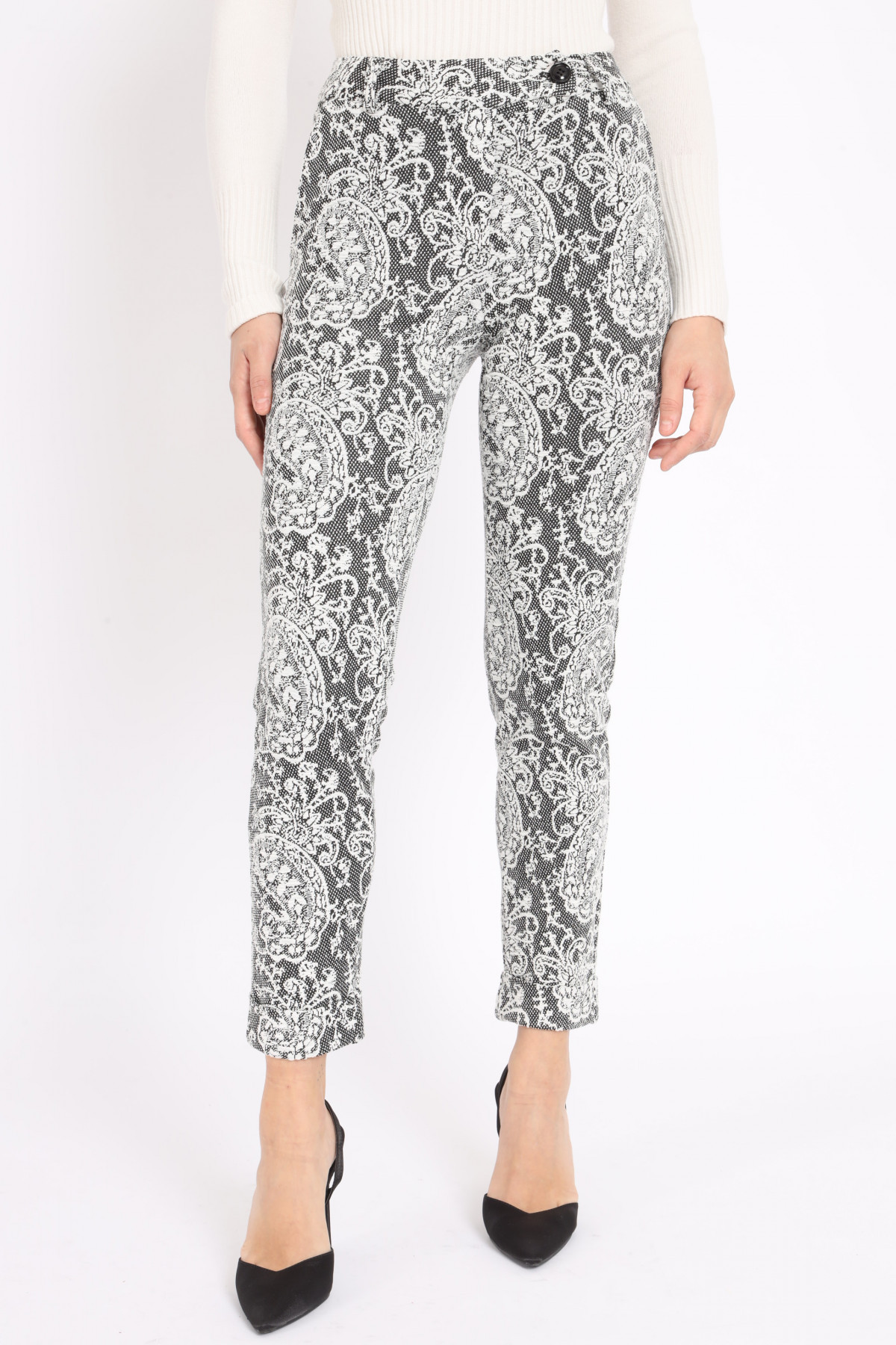 High Waist Jacquard Trousers in Lace Pattern