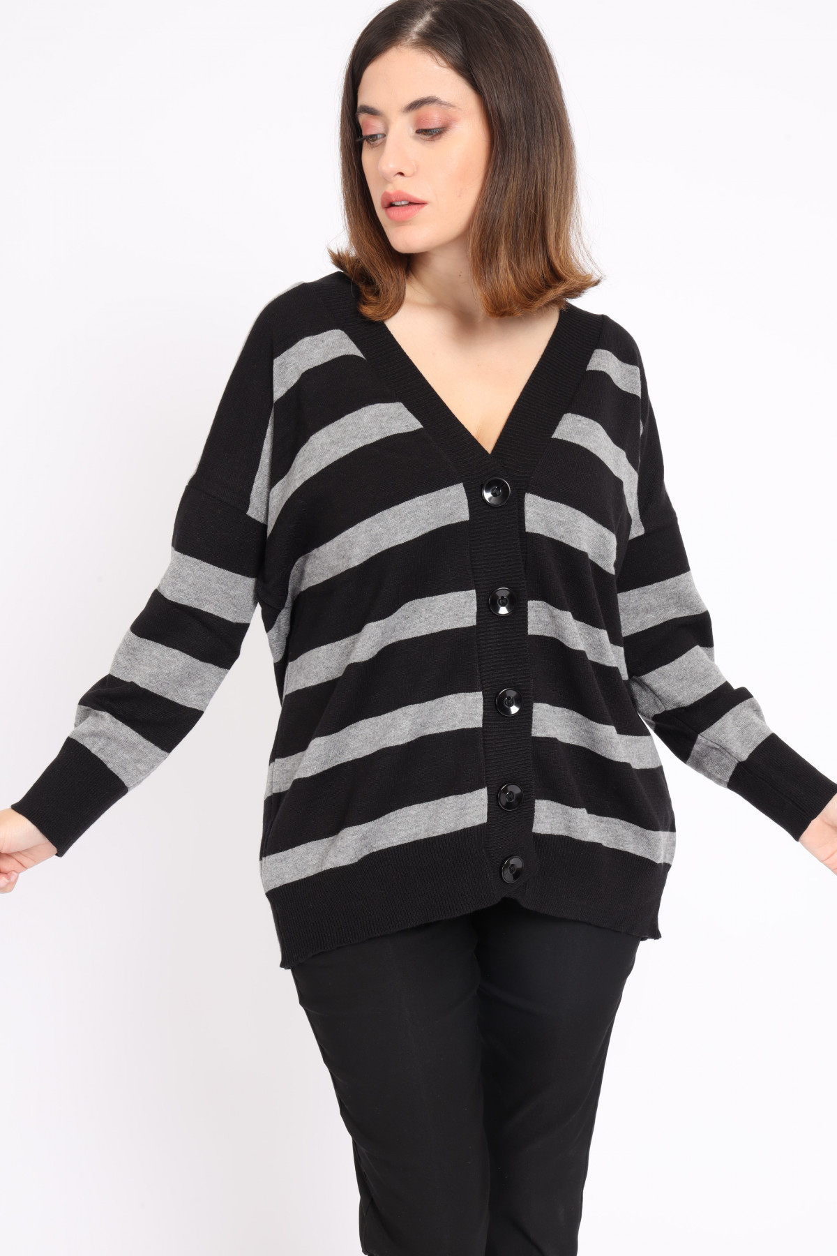 Over Striped Cardigan