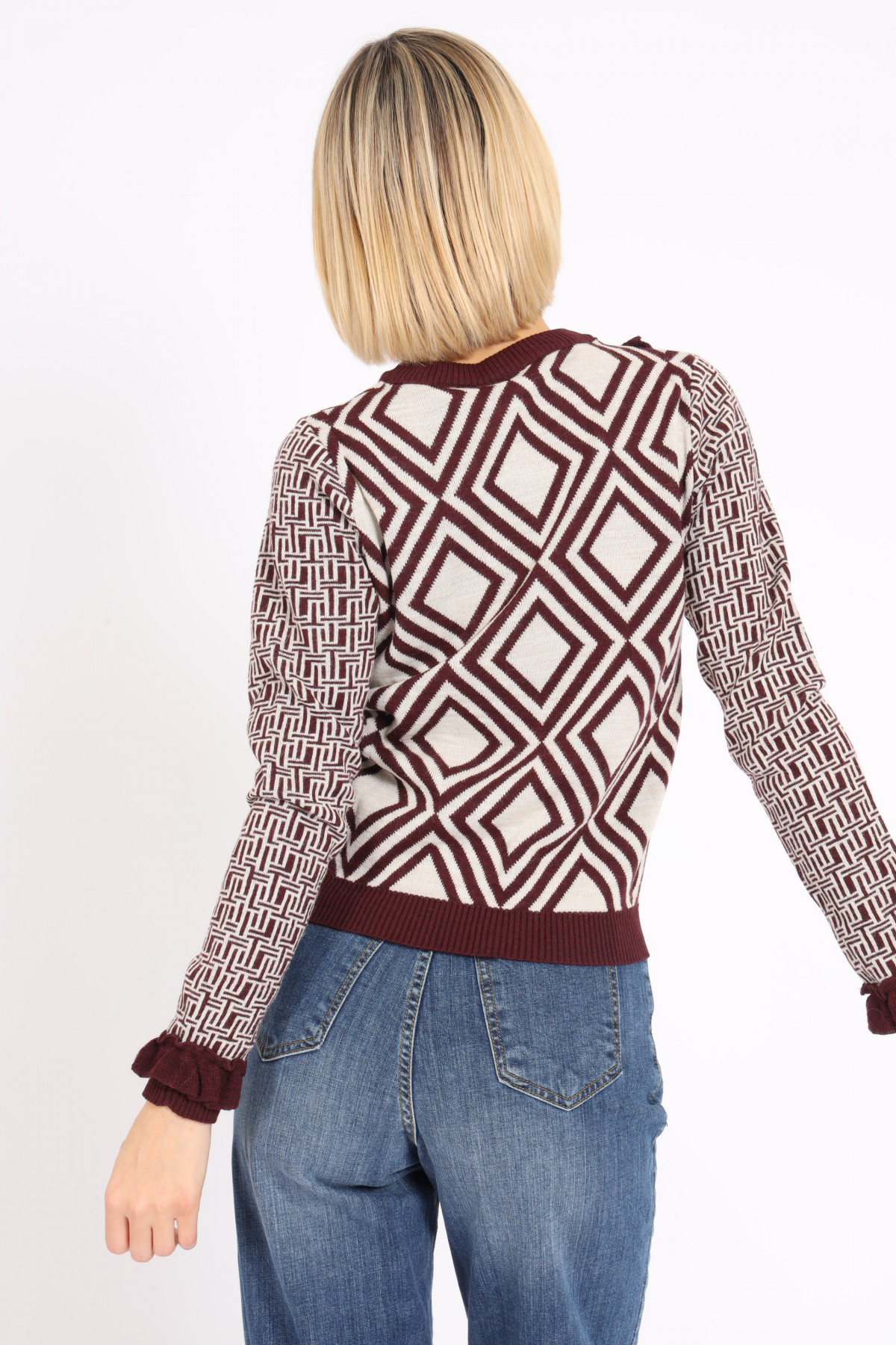Crewneck Sweater in Jacquard Pattern