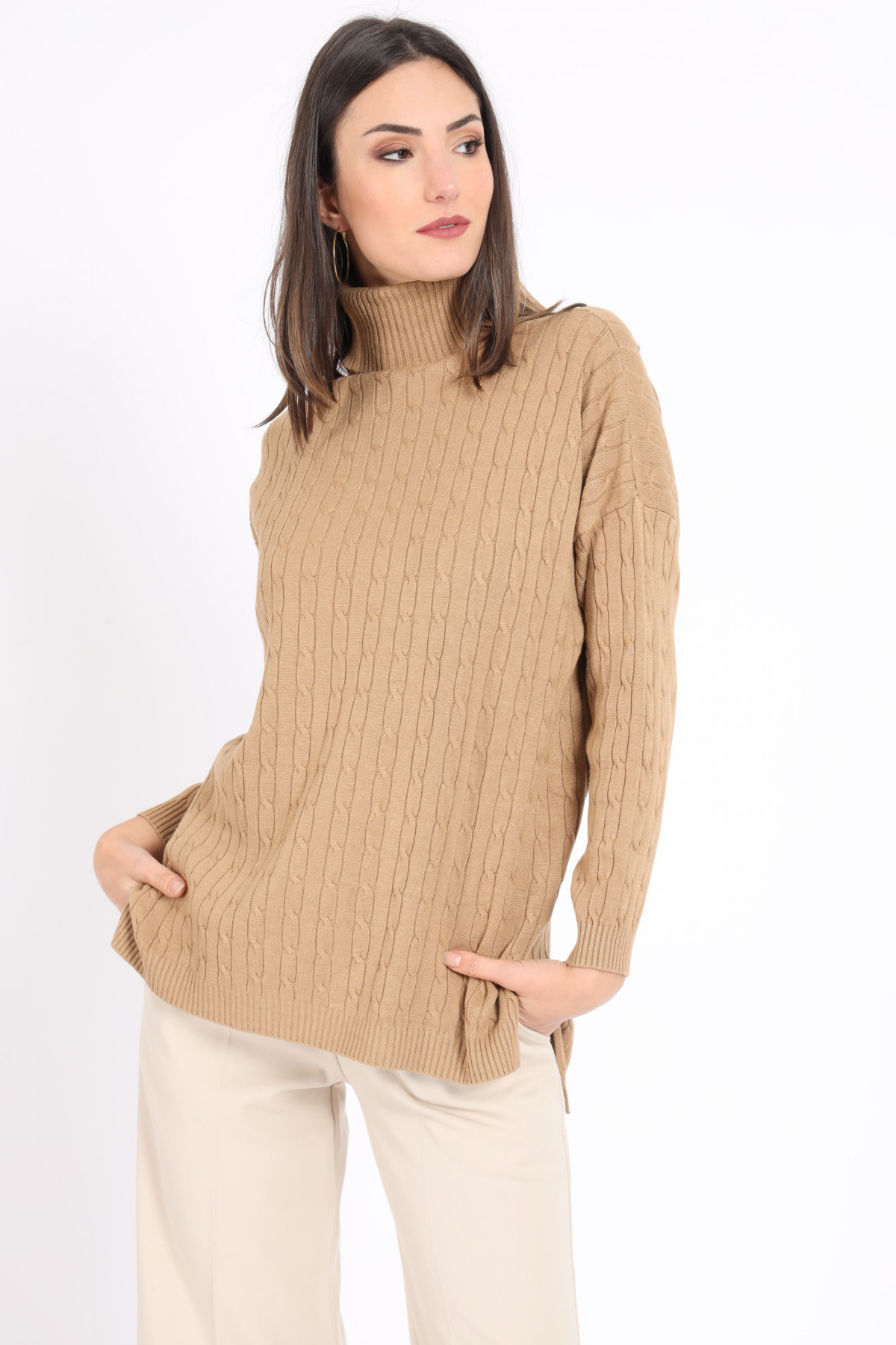 Braided Turtleneck Sweater