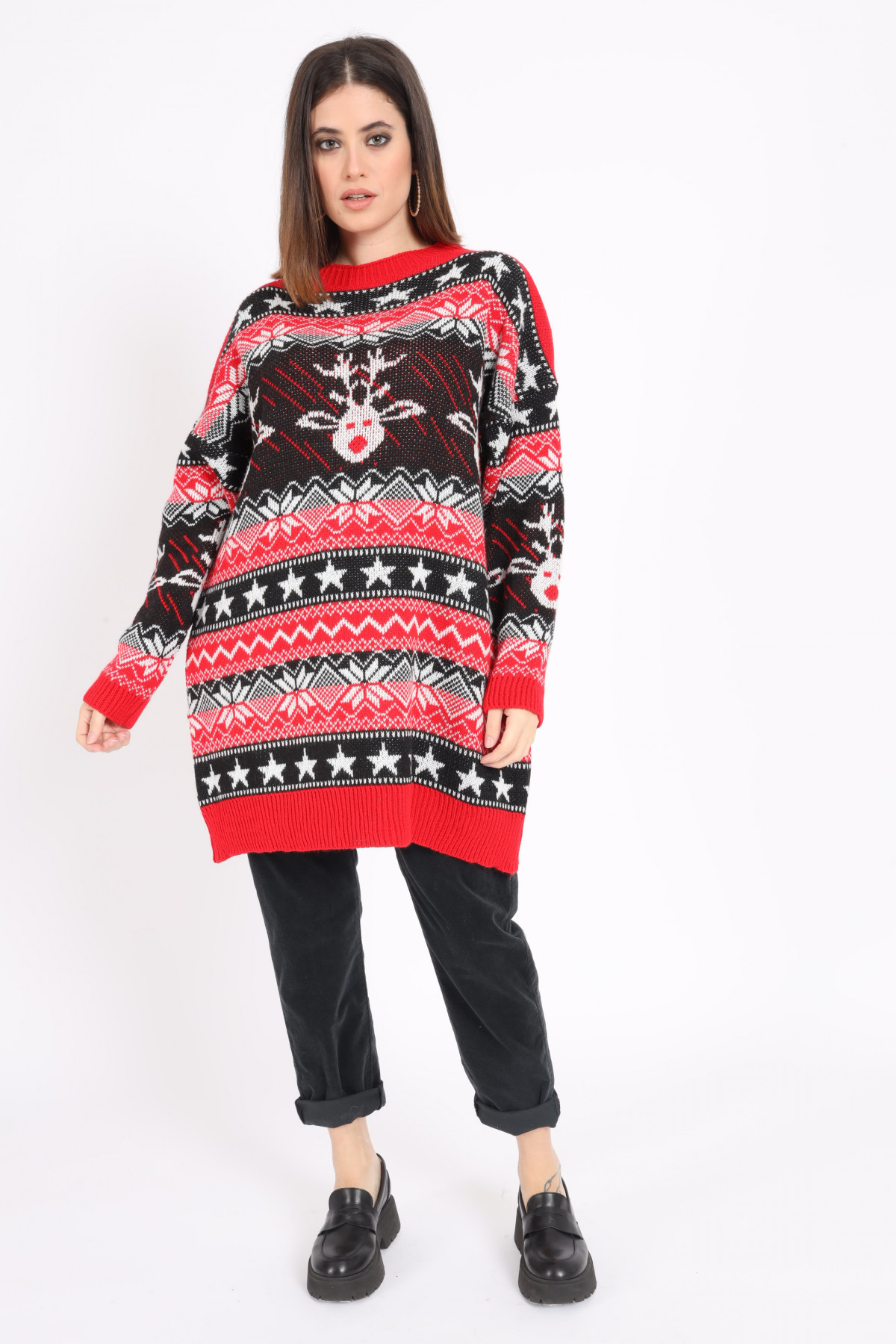 Maxi-Pullover im Weihnachtsmuster