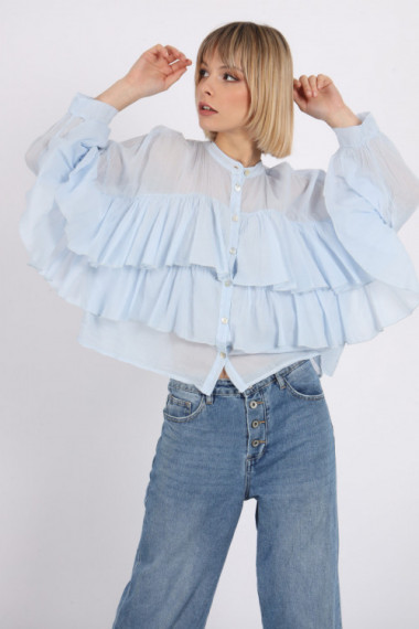 Korean Neckline Shirt with Flounce