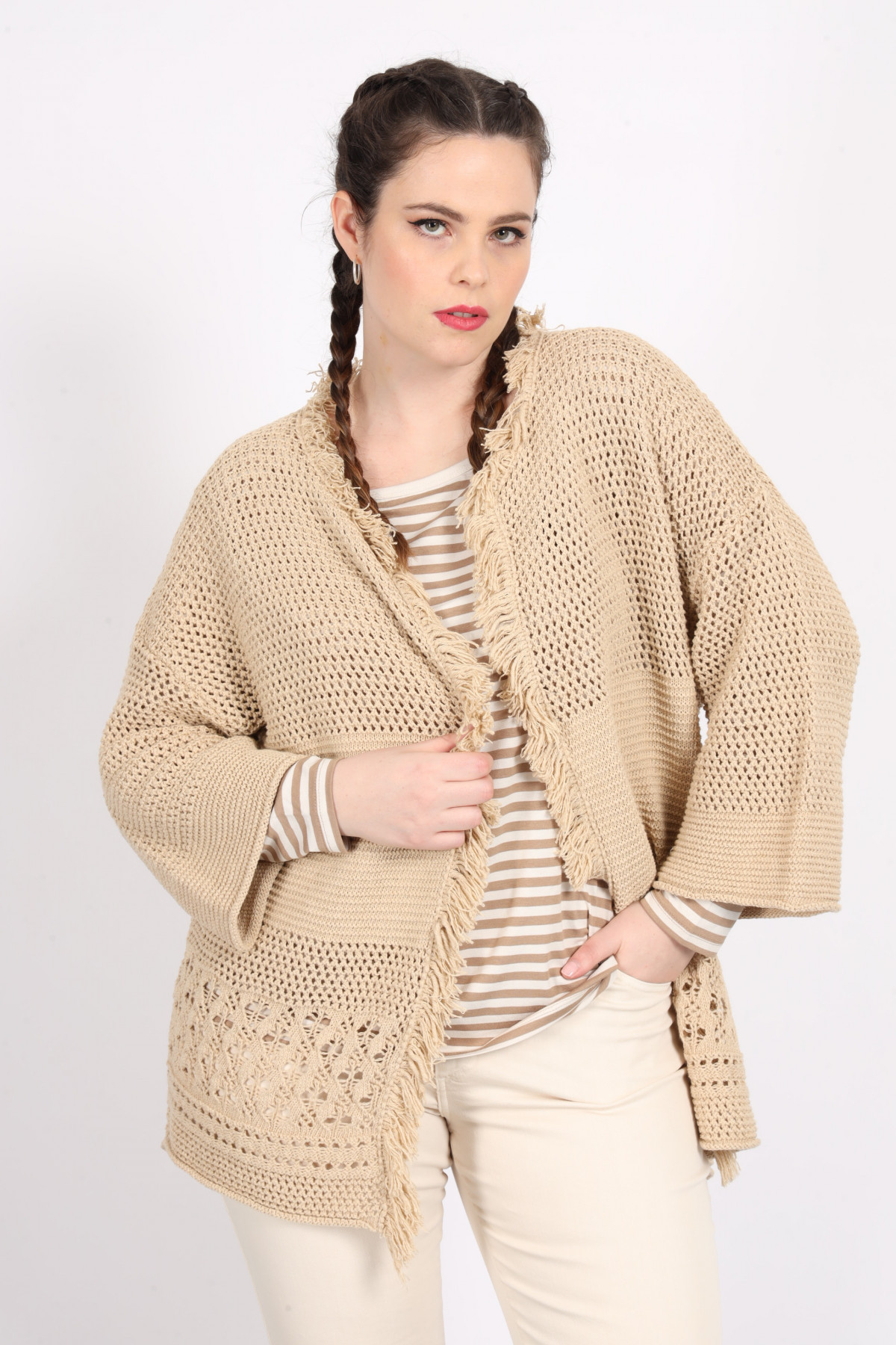 Perforated Cardigan with Fringes