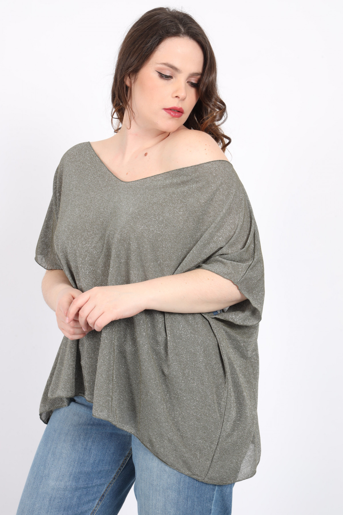 Over Neckline Shirt in Lurex