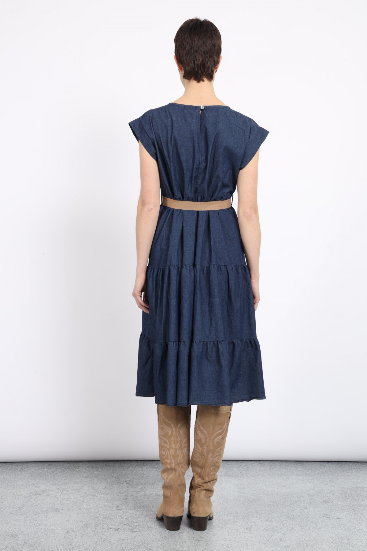 Flounced Midi Dress with Belt