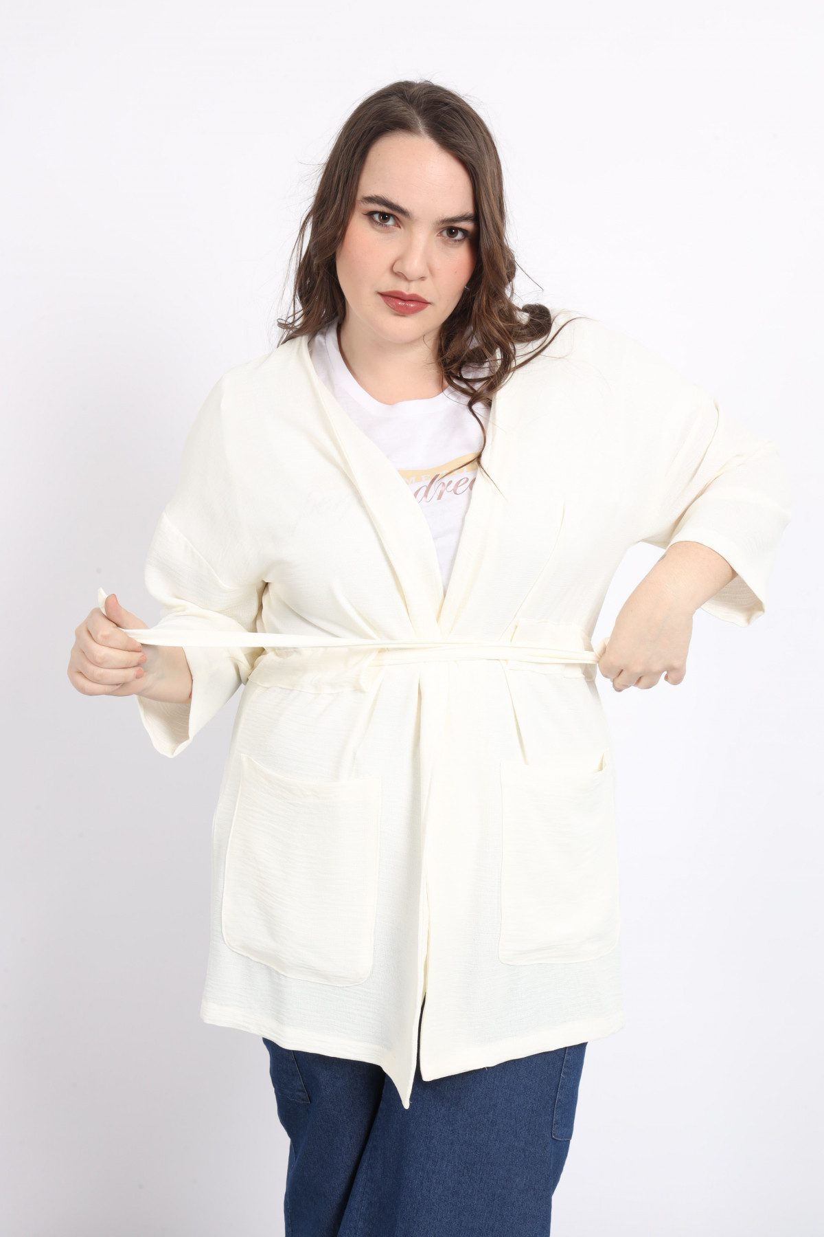 Embossed Kimono with Belt