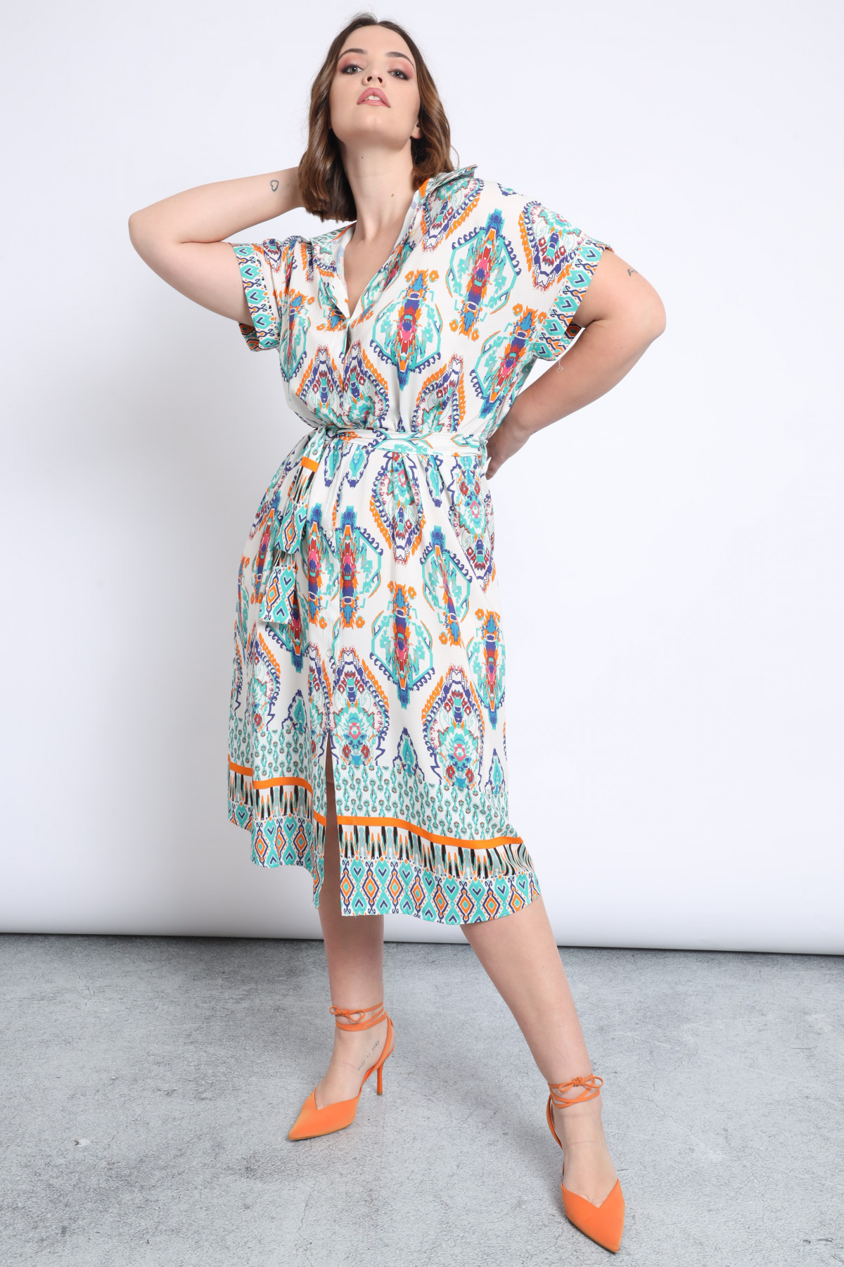 Patterned Chemisier Dress