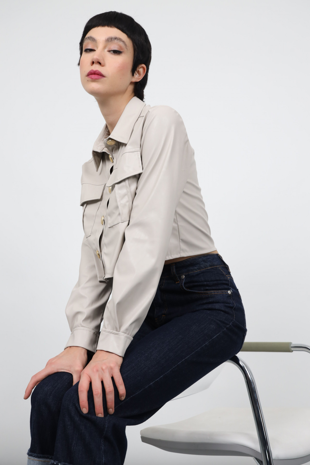 Cropped Faux Leather Jacket