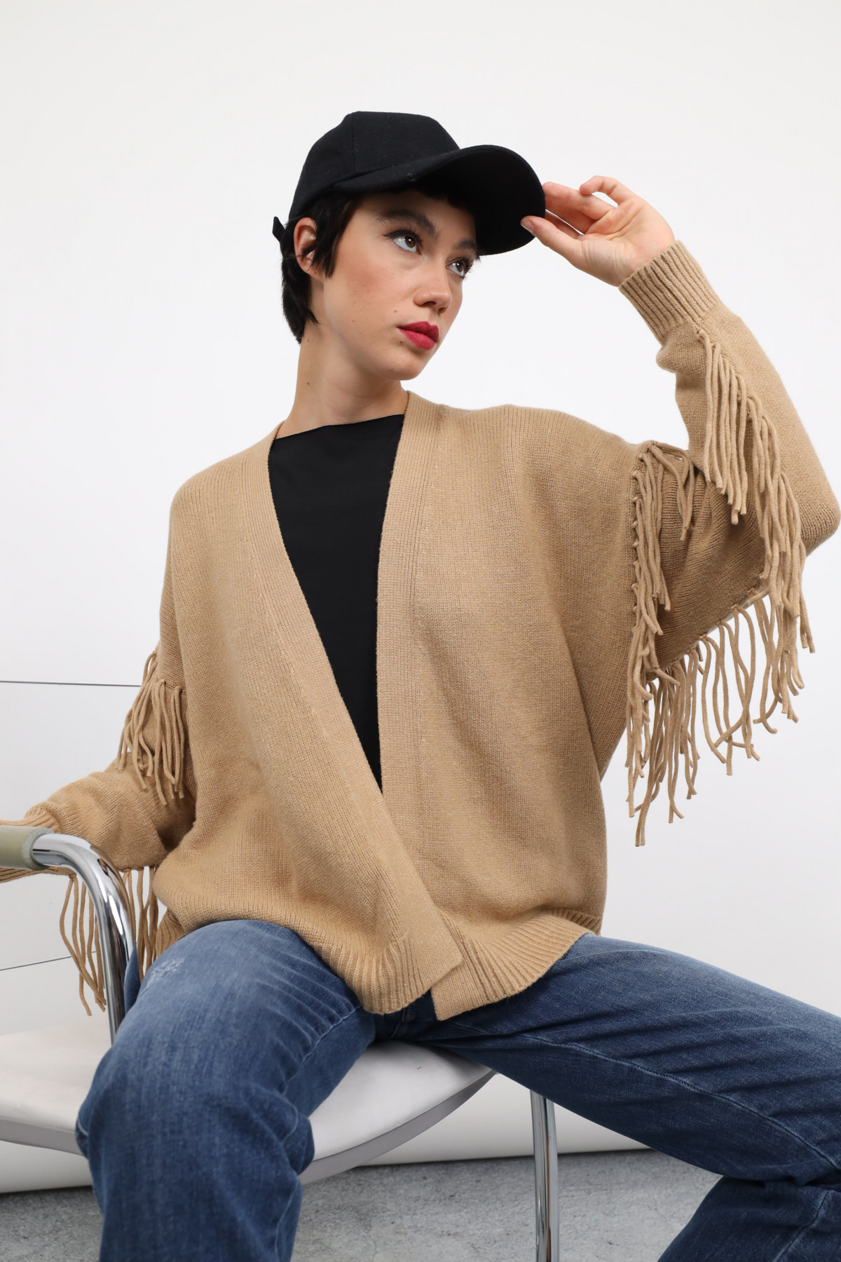 Strickjacke mit Fransen