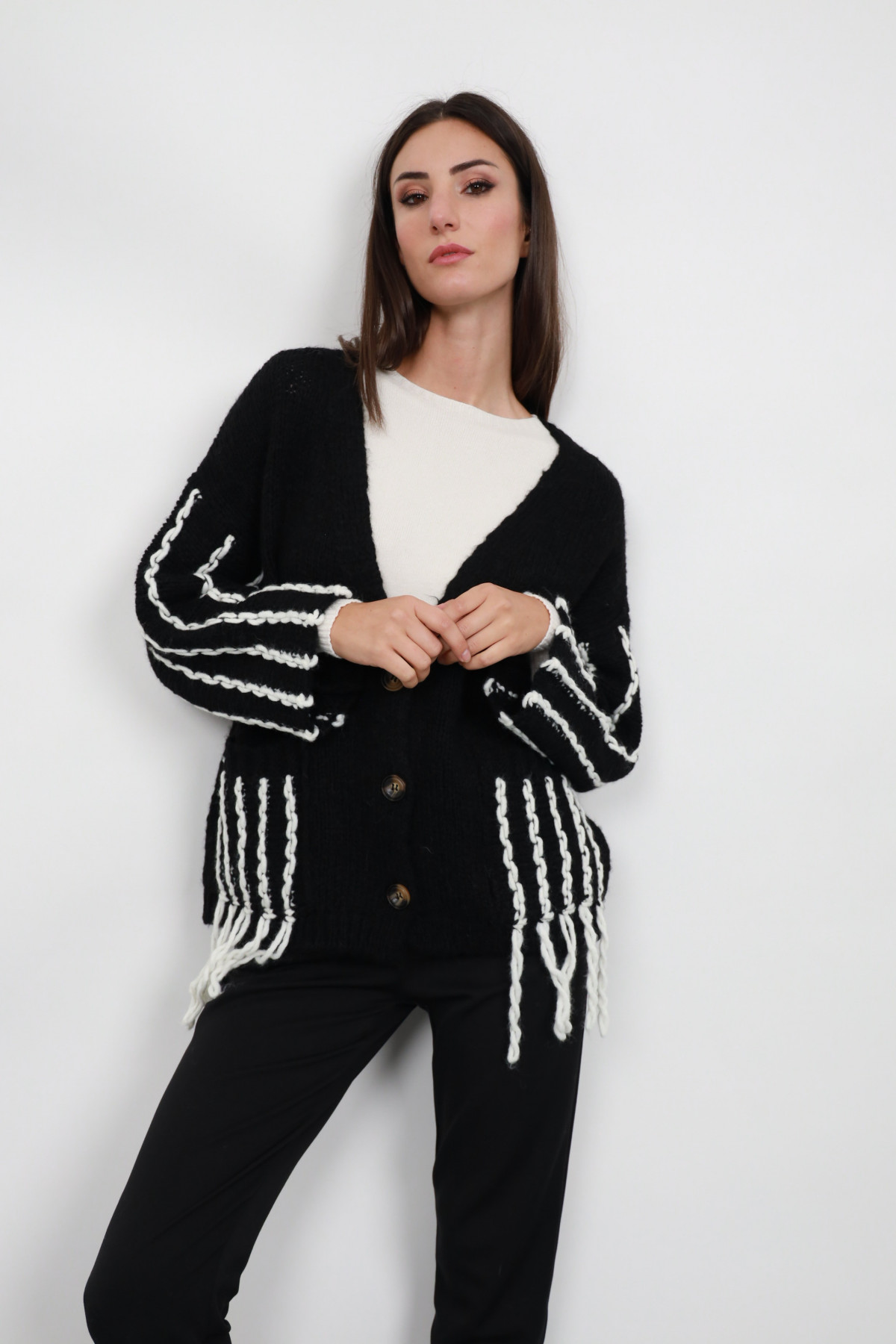 Cardigan Con Frange