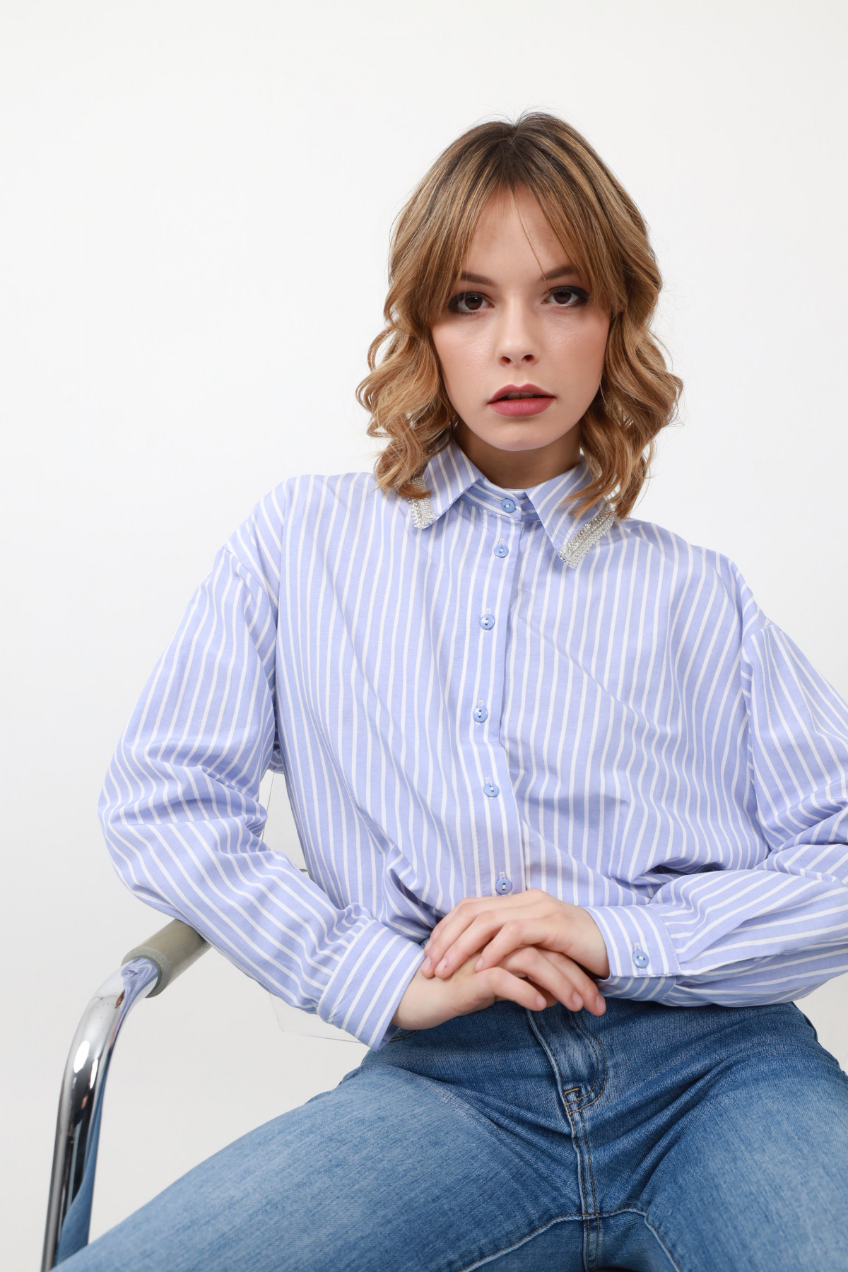 Pinstripe Shirt With Sequins