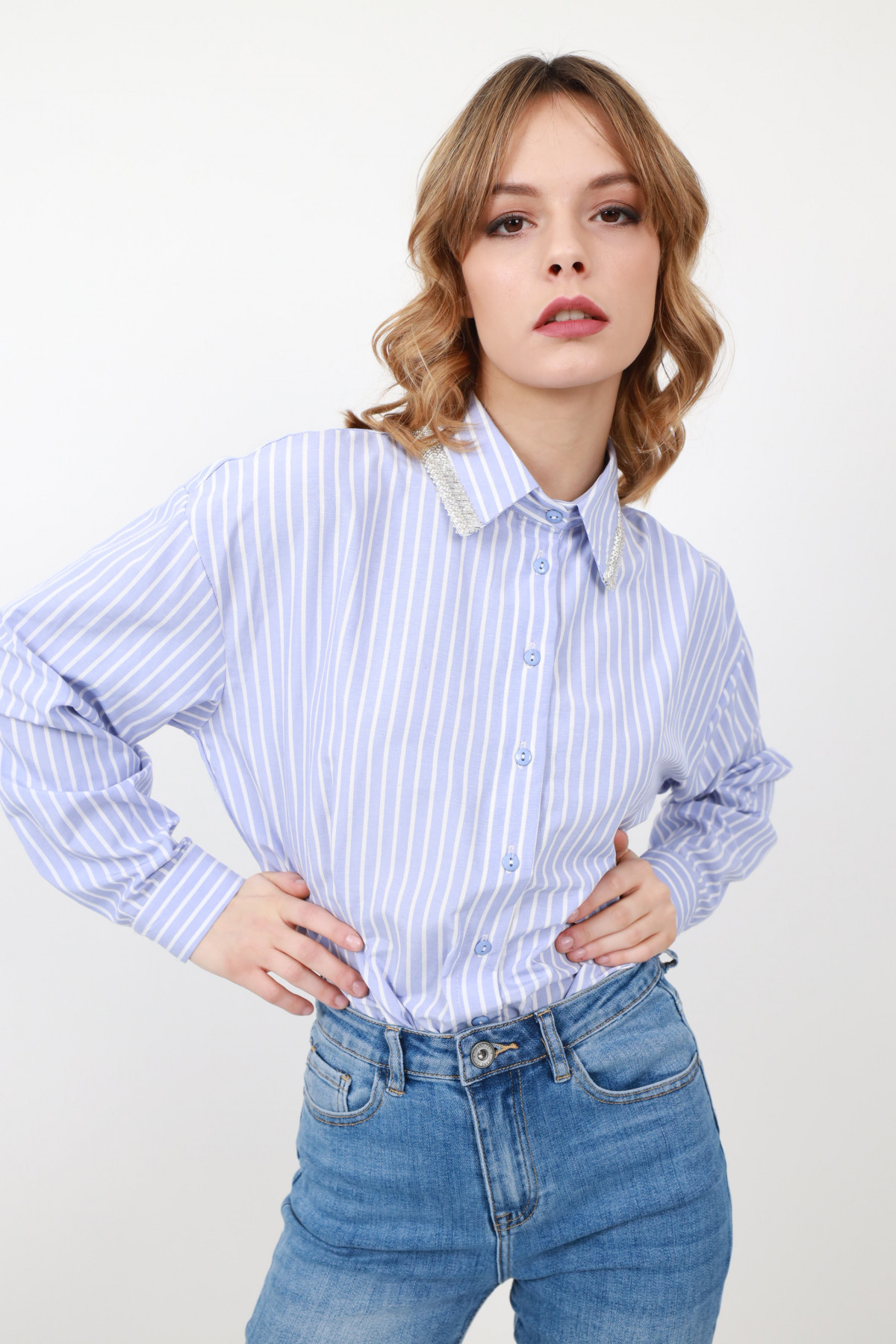 Pinstripe Shirt With Sequins