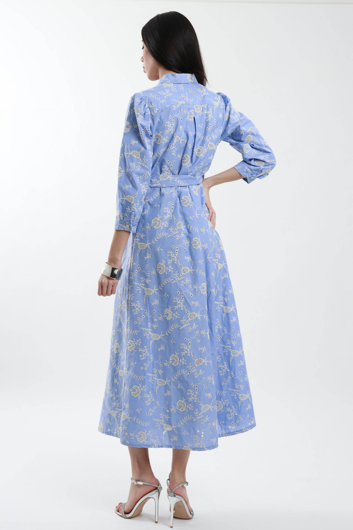 Embroidered shirt dress with 3/4 sleeves