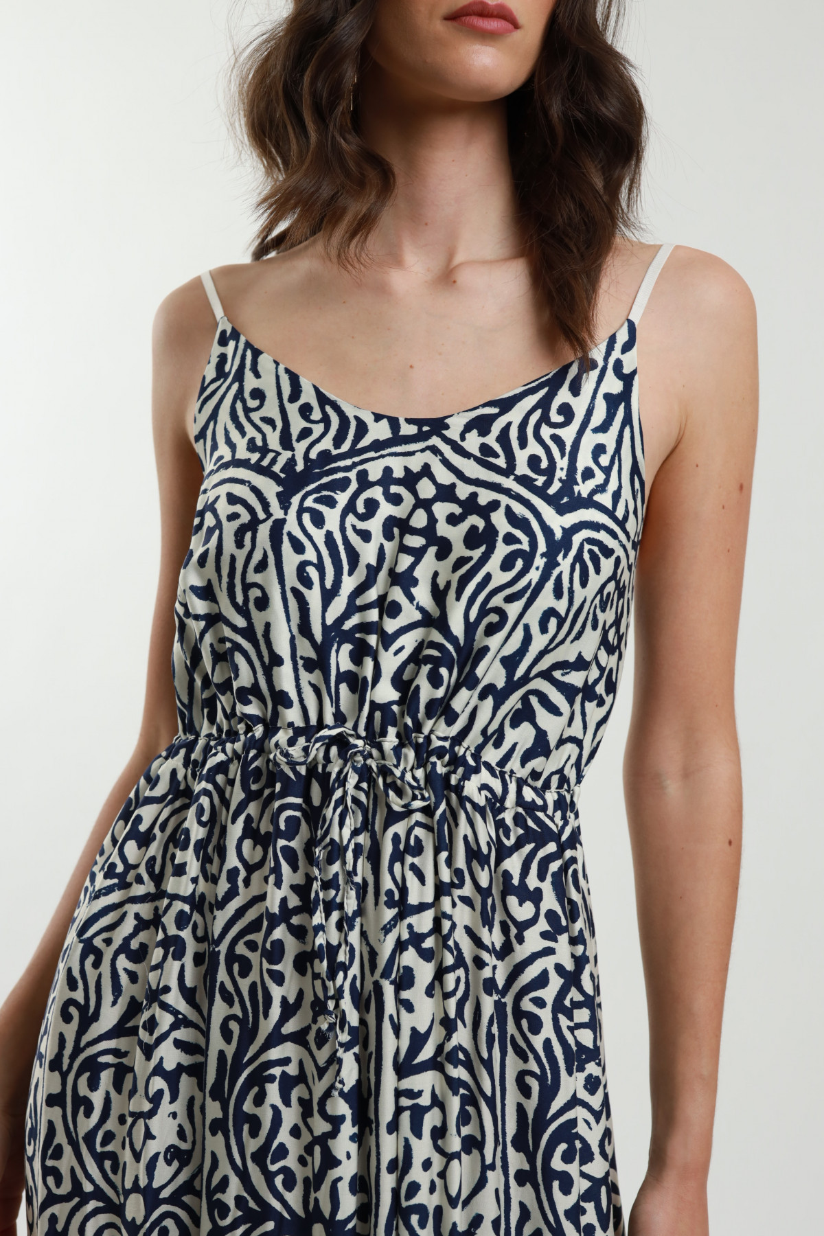 Patterned Dress With Drawstring