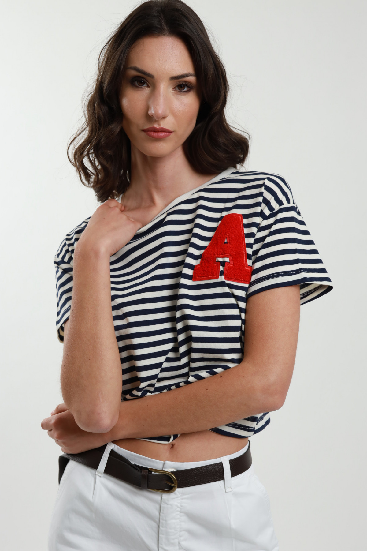 Striped shirt with patch