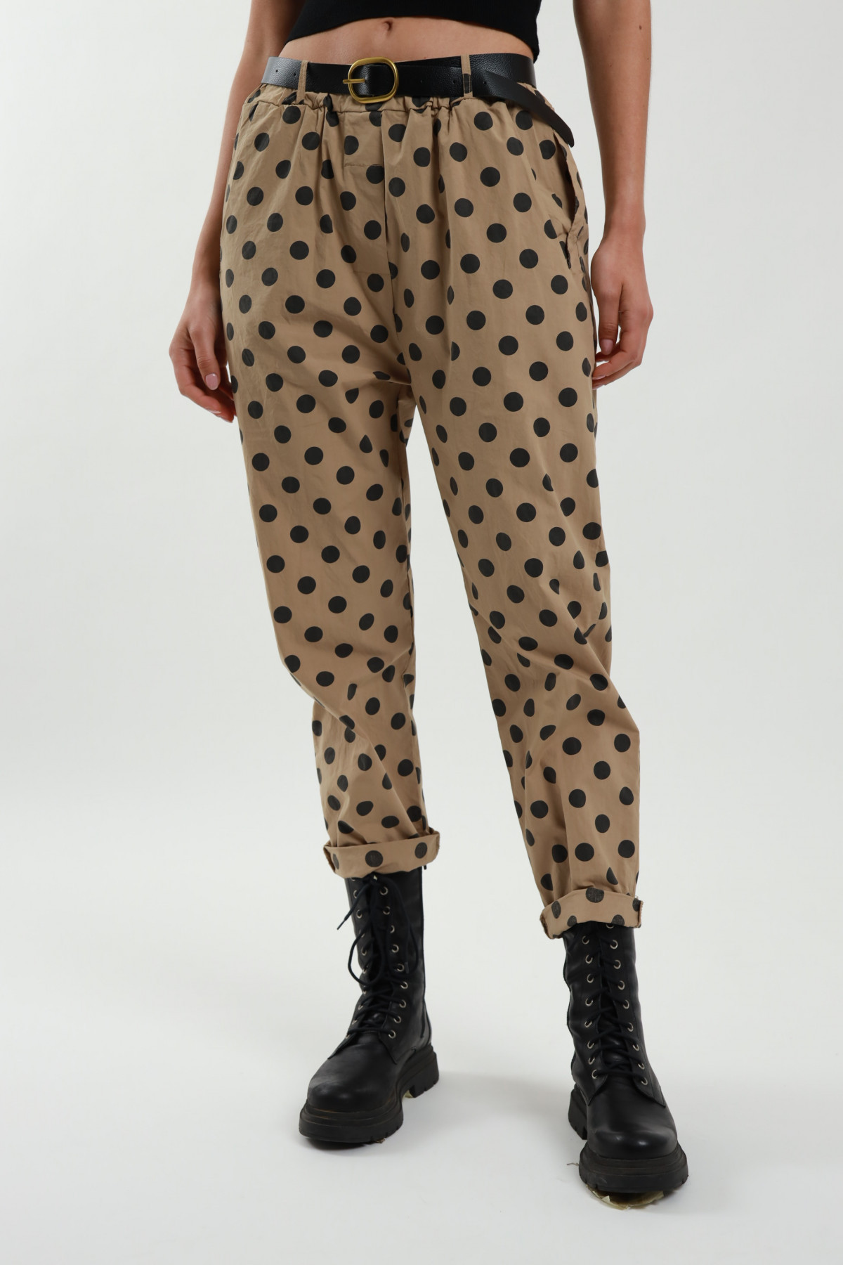 Polka dot trousers with belt